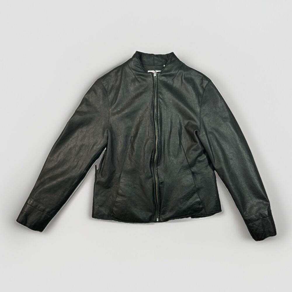 Preview Collection Womens Petite Large Black Genuine Leather Jacket 1611